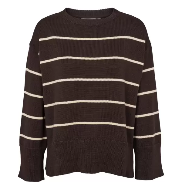 Basic Apparel - Winie O-neck Stripe, Chocolate/Birch