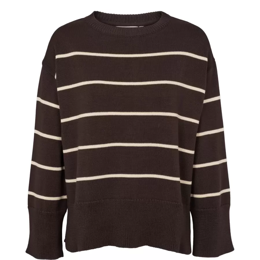 Basic Apparel - Winie O-neck Stripe, Chocolate/Birch