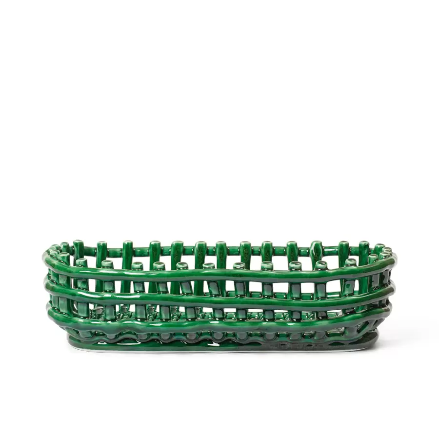 ferm LIVING - Ceramic Basket Oval, Emerald Green