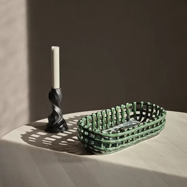 ferm LIVING - Ceramic Basket Oval, Emerald Green