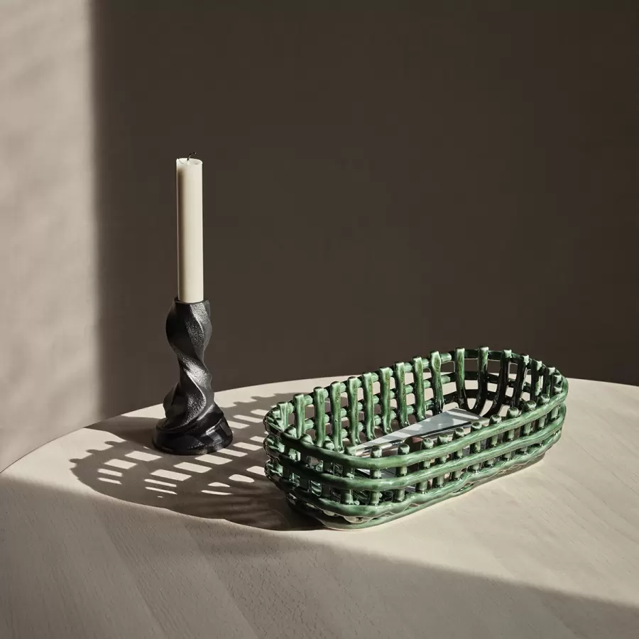 ferm LIVING - Ceramic Basket Oval, Emerald Green