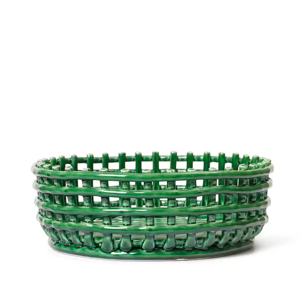 ferm LIVING - Ceramic Basket Centrepiece, Emerald Green