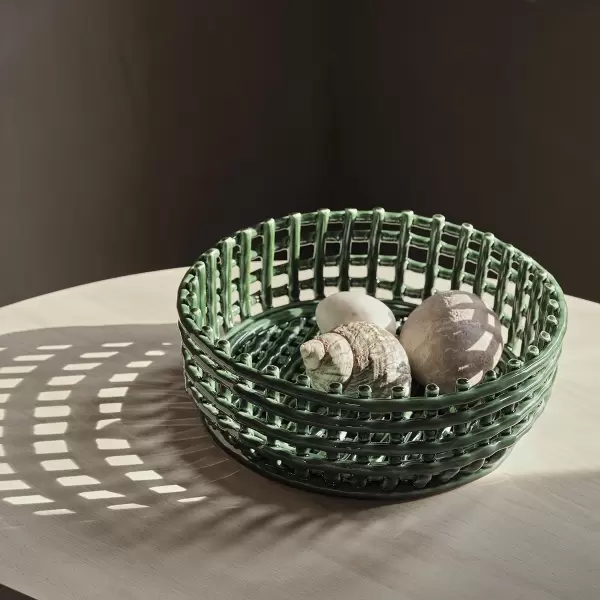 ferm LIVING - Ceramic Basket Centrepiece, Emerald Green