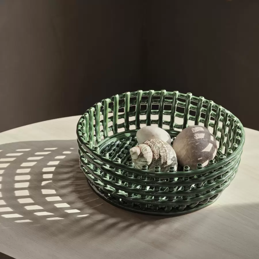 ferm LIVING - Ceramic Basket Centrepiece, Emerald Green