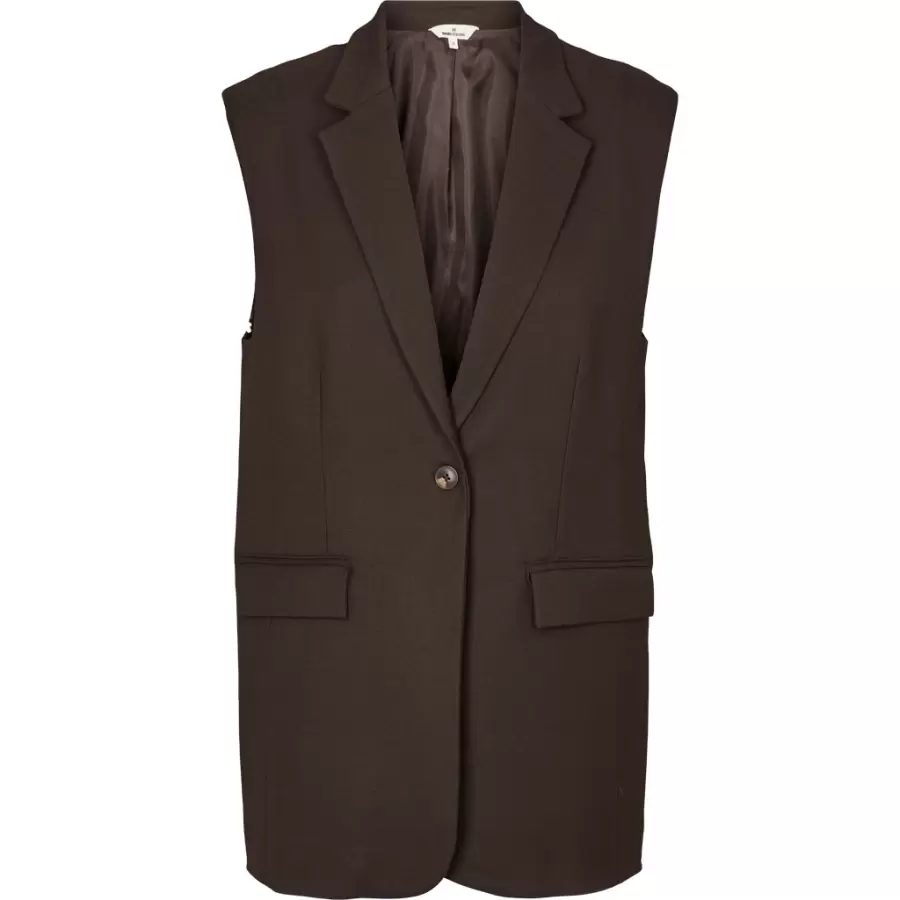 Basic Apparel - Marjorie Long Vest, Chokolate Torte