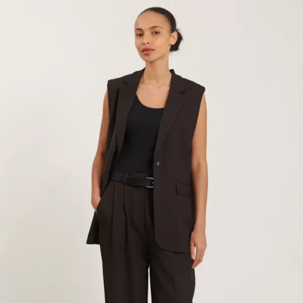 Basic Apparel - Marjorie Long Vest, Chokolate Torte