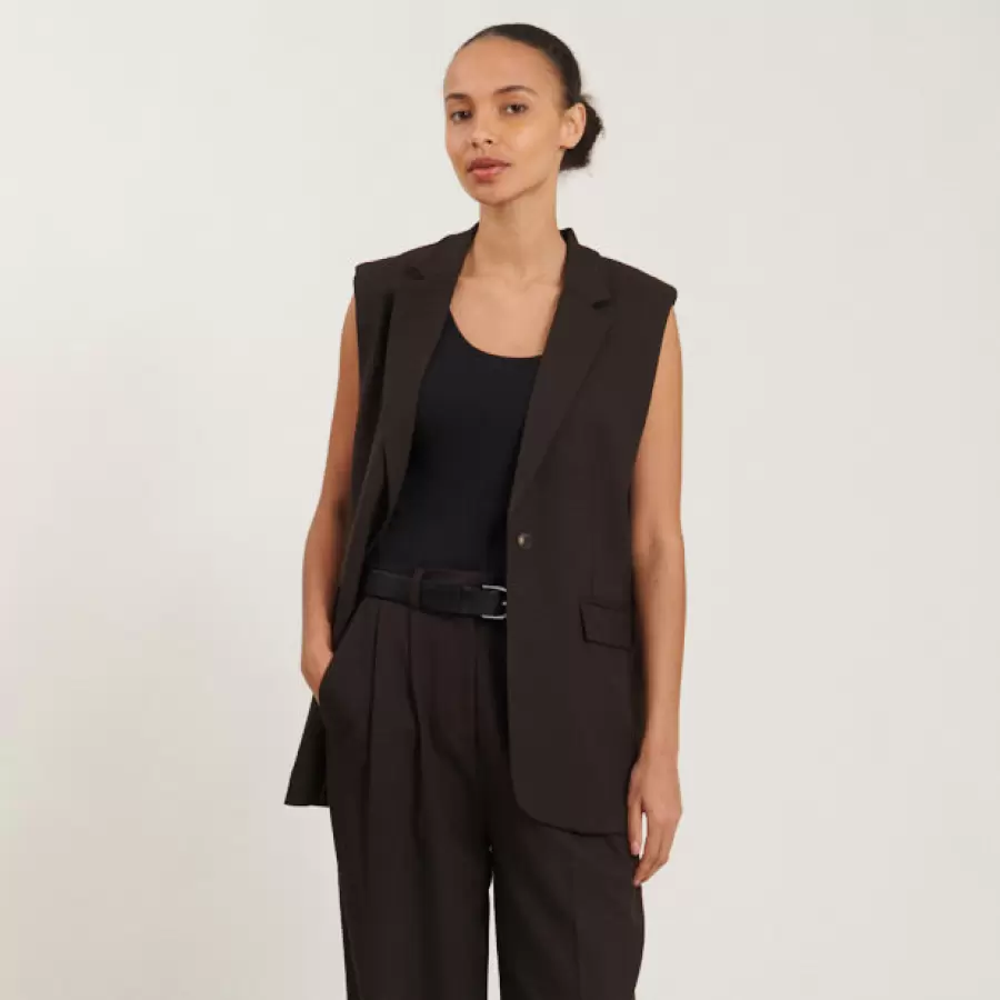 Basic Apparel - Marjorie Long Vest, Chokolate Torte