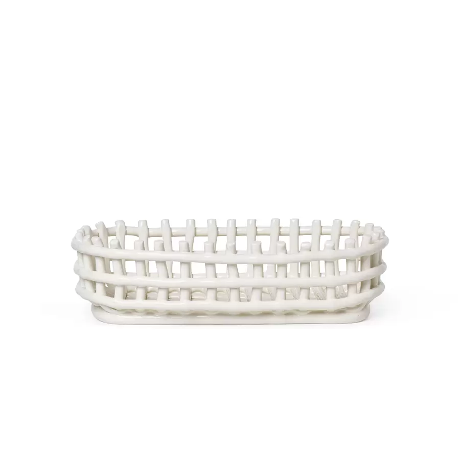 ferm LIVING - Ceramic Basket Oval, Offwhite