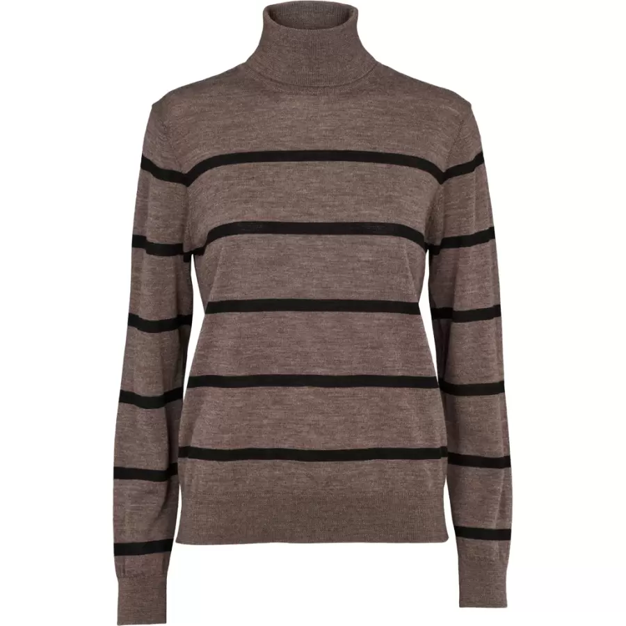 Basic Apparel - Vera Roll Neck Stripe, Brown Melange/Black