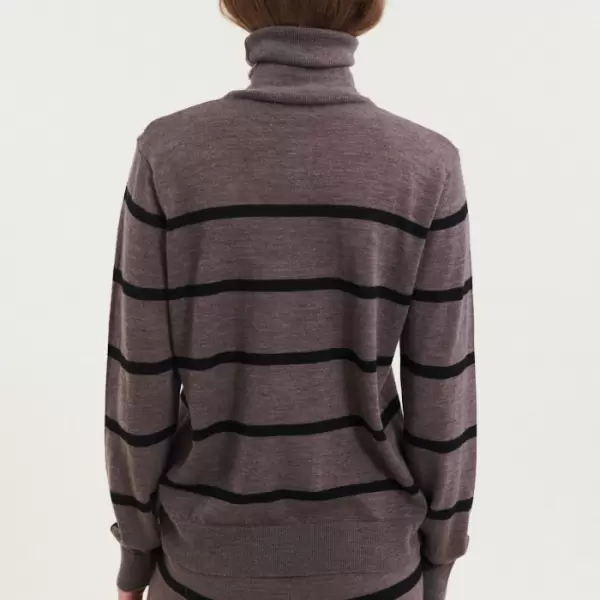 Basic Apparel - Vera Roll Neck Stripe, Brown Melange/Black