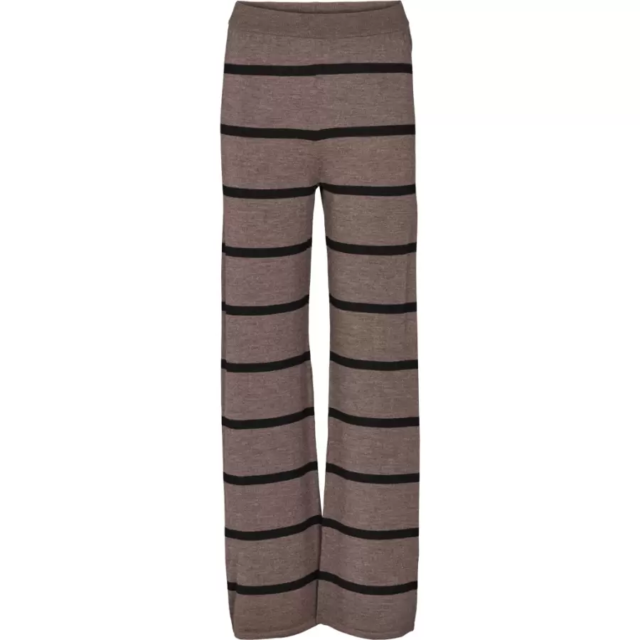 Basic Apparel - Vera Wide Pant Stripe, Brown Melange/Black