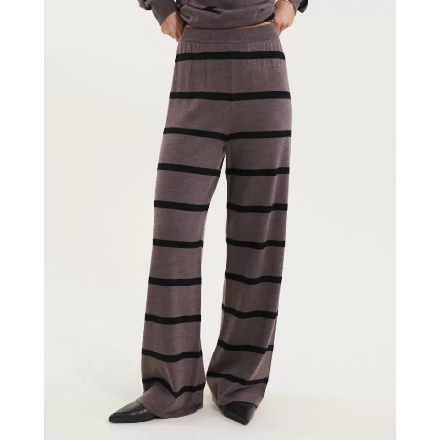 Basic Apparel - Vera Wide Pant Stripe, Brown Melange/Black