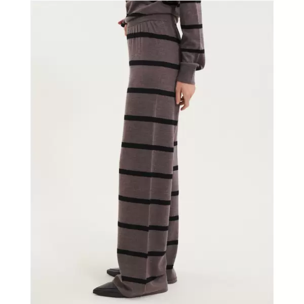 Basic Apparel - Vera Wide Pant Stripe, Brown Melange/Black