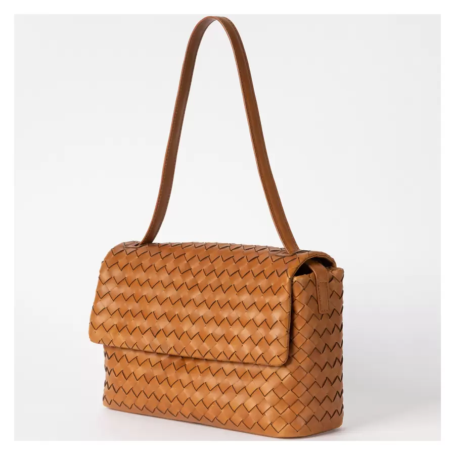 O My Bag - Skuldertaske Kenzie Woven, Cognac Classic Leather